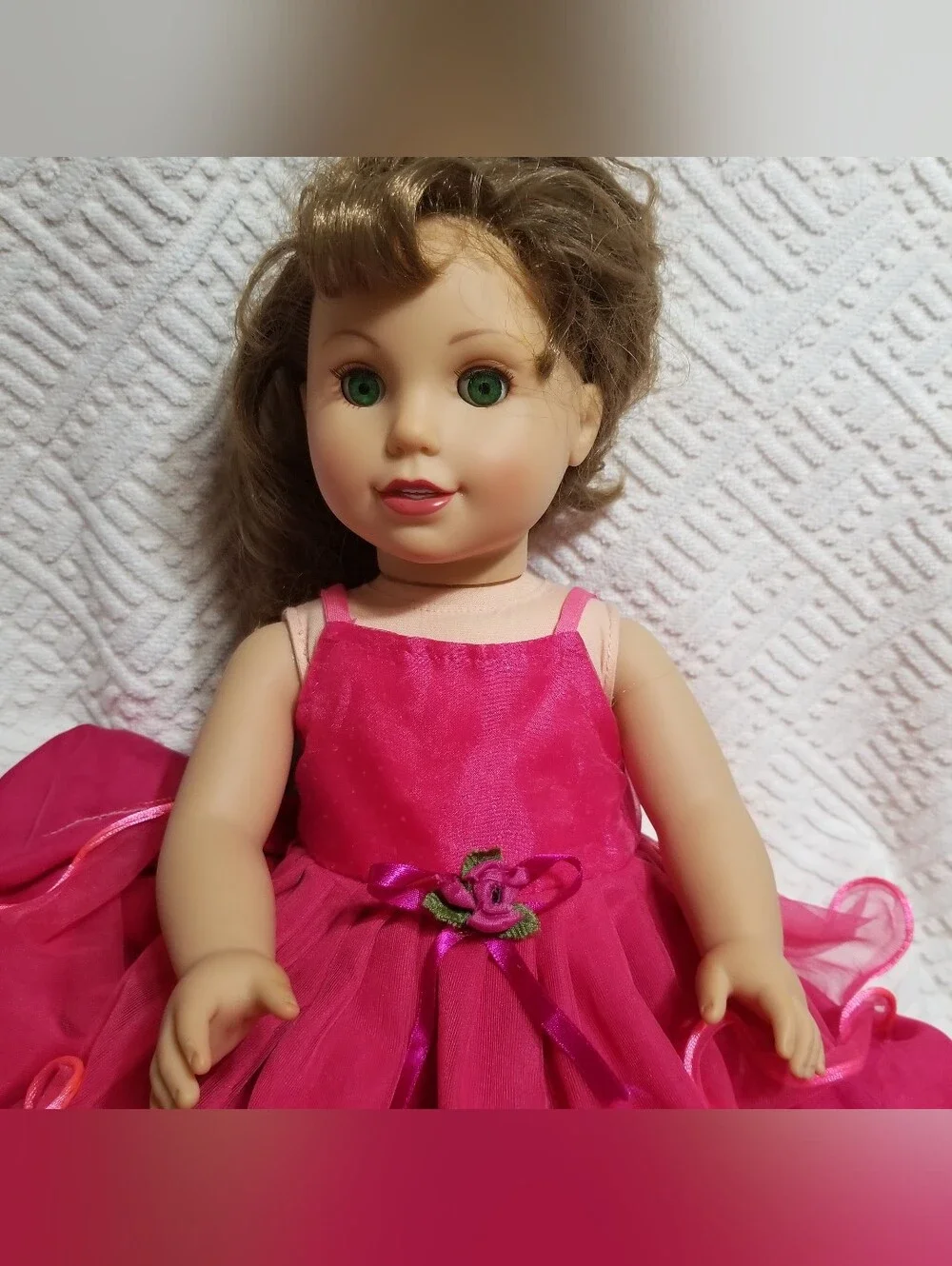 Laura Ashley Kathryn Alyse Doll With A Hot Pink Party Gown & Floral Waist Bow
